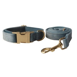 Dog Collar and Leash Set，Soft & Comfy Velvet Dog Collar and Leash with Heavy Duty Metal Buckle and D-Ring Adjustable Collars for Small Medium Large Dogs(Collar+Leash L Neck 12.99"-20.47", Nordic Blue)