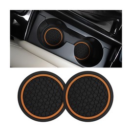 Mandark 2PCS Car Cup Holder Coasters, 2.75 Inch Non-Slip Insert Water Bottle Holder Pads, Dustproof Automotive Interior Accessories Mat, Universal for Vehicles, Trucks, RVs and More(Black/Orange)