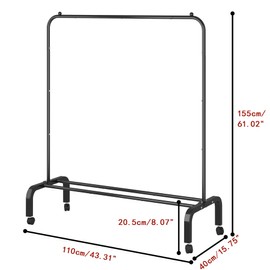 OTROUWORHT Rolling Clothes Rack Metal Clothing Rack with Wheels Garment Rack with Bottom Shelf for Hanging Clothes Shirts Jeans and Coats Black