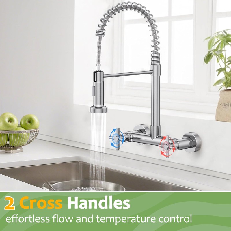 Wall Mount Kitchen Faucet, Hurran Brushed Nickel Kitchen Sink Faucet,