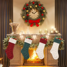 CRSTAFU Christmas Stockings 6 Pack, 18 Inches Large Family Xmas Stockings, Hanging Mix Color Knitted Stockings(6 Colorful)