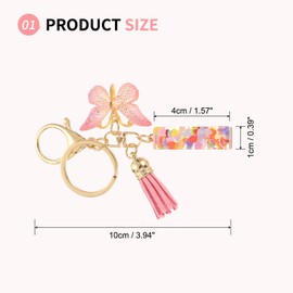 SUIKIHUM Initial Letter Keychains, (10.5cm/4.13" Mini Letter Butterfly KeyChain) Resin Tassel Pendant Car Keychain for Wallet Handbags Backpack, Pink (I)