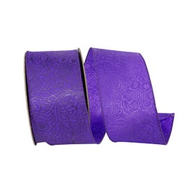 Reliant Ribbon Leaf Scroll Embossed Wired Edge, Purple, 2-1/2 Inch, 10 Yards