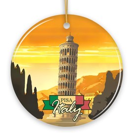 Sunset in Pisa Italy Vintage Art Souvenir Ceramic Christmas Ornament (Circle)
