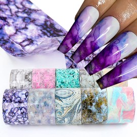 Marbling Nail Foil Transfer Stickers Decals, 10 Sheets Marble Pattern Nail Foils Designs Nail Art Decal Acrylic Supplies for Women Girls Manicure Charms Decorations, DIY Resin Polish Nail Art Tips