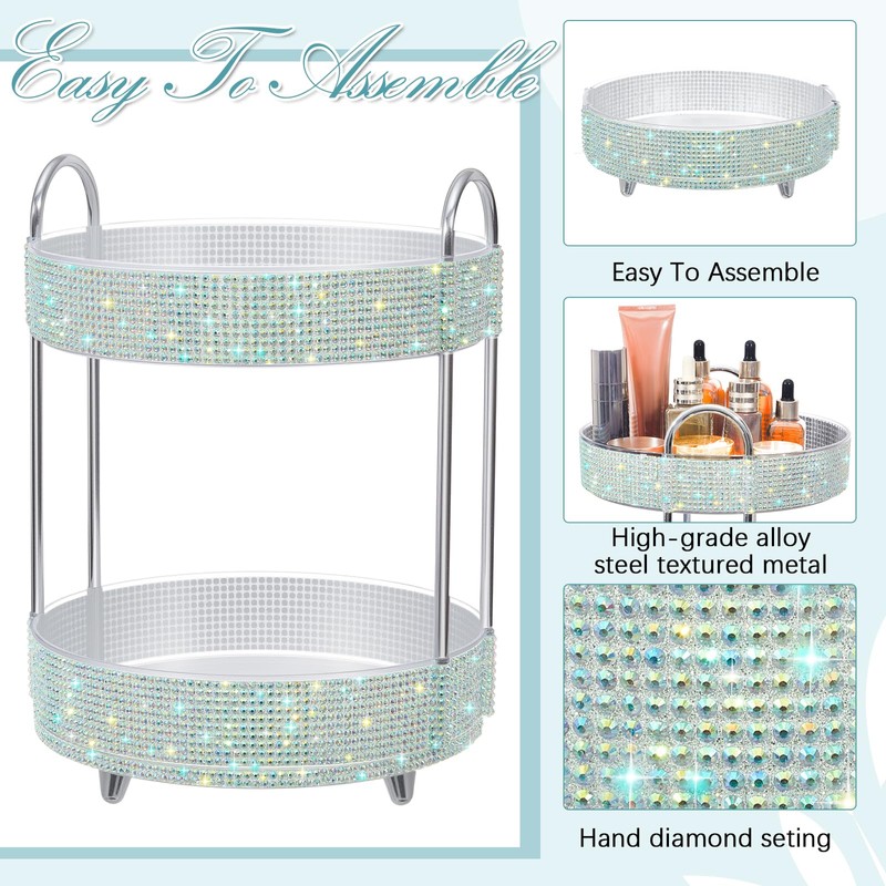 Honeydak 360 Rotating Perfume Organizer Rhinestone Bathroom Counter Organizer Makeup
