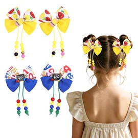 2pairs Back To School Hair Bow Clips Pencil Hairpins With Long Tassels Beads First Day Of School Hair Barrettes Cute Yellow Pencil Hair Accessories For Women