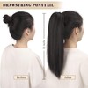 BARSDAR Drawstring Ponytail Extensions - 16 Inch Short Straight Drawstring