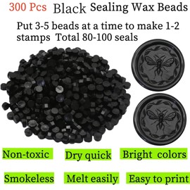 300 Pcs Wax Seal Beads, Sealing Wax Beads, Refilling Octagon Wax Sealing Beads for Wax Stamp Sealing, Perfect for Wedding Invitations, Christmas Cards, Envelopes, Letter Sealing (Black)