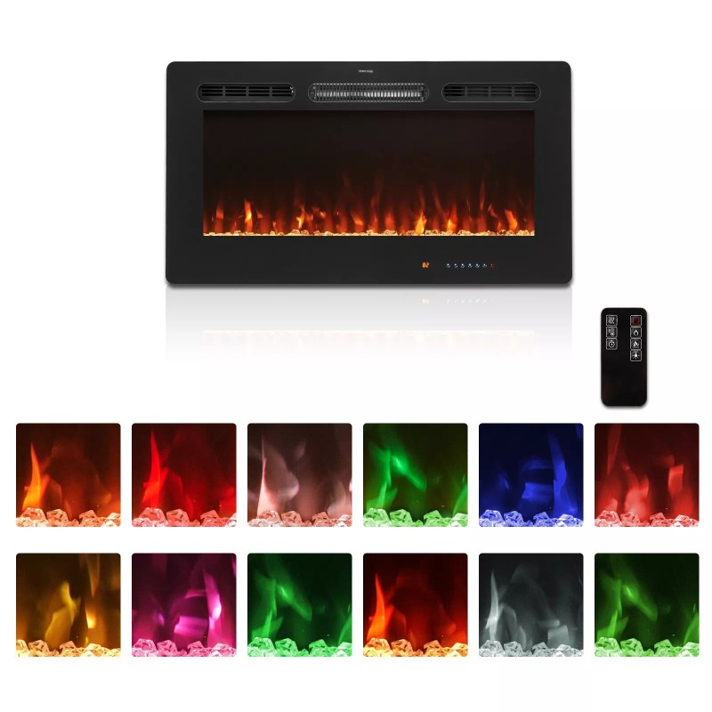 Fireplace 36" Electric Fireplace Recessed/Wall Mounted, 12 Colors, Touch &