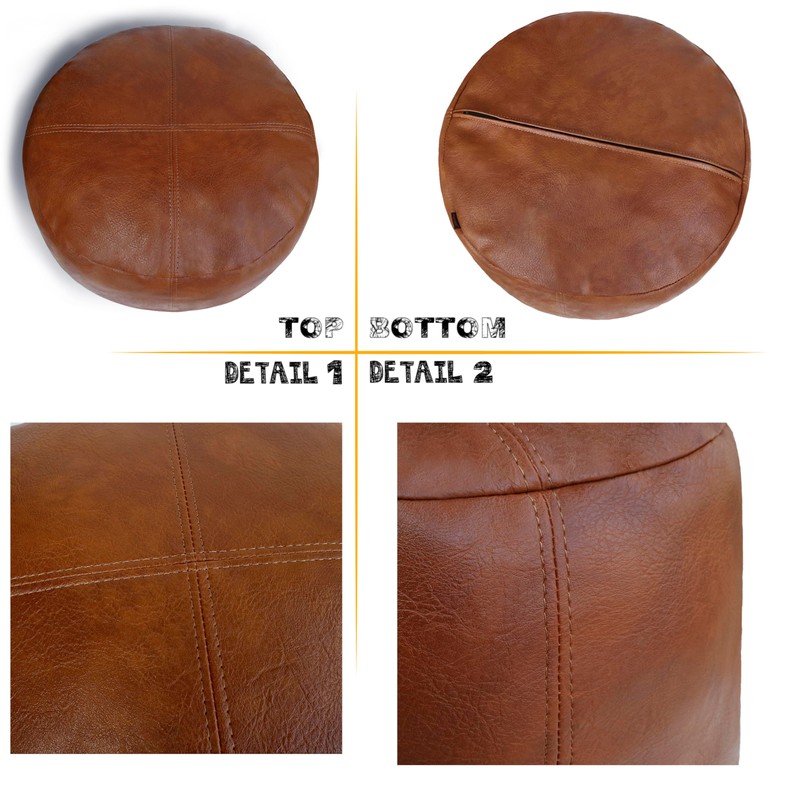 Thgonwid Unstuffed Faux Leather Pouf Cover, Handmade Footstool Ottoman Storage