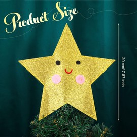 Gejoy Cute Star Christmas Tree Topper Felt Star Christmas Tree Decoration Glitter Star Tree Topper Gold Christmas Decorations for Christmas Tree Top Xmas Holiday Party, 7.87 Inches