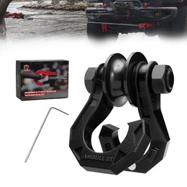AMBULL D Ring Split Shackle with Snatch Block, 3/4" Split Shackles w/Snatch Block Pulley, Heavy Duty Shackle for Towing Winch, Pulley for Off-Road Vehicle Recovery, Truck, ATV, UTV, BlackBlack