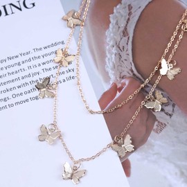 Cimenexe Bohemian Layered Butterfly Pendant Necklace Gold Butterfly Choker Necklace Layered Butterfly Chain Necklace Punk Tiny Butterfly Necklace Jewellery for Women