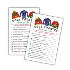 Lashicorn Ugly Christmas Sweater Party Scavenger Hunt Game | 30 pk 5.5 x 8.5” Holiday Party Decorations Adult Bulk Invitation Retro Funny