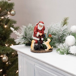 Roman 133823 Santa with Puppies and Present Figurines, 7 inch, Multicolor