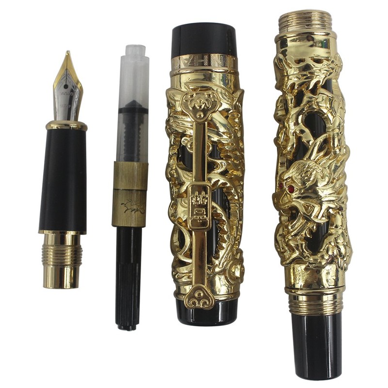 Abcsea Collectable Luxury Carved Dragon and Phoenix Medium Tip Fountain