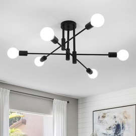 DELIPOP Sputnik Light Fixture, Light Dining Room Light Fixture, Mid-Century Modern Ceiling Light Fixture for Living Room, Kitchen, Dining Room, Bedroom Black-3 6 Light