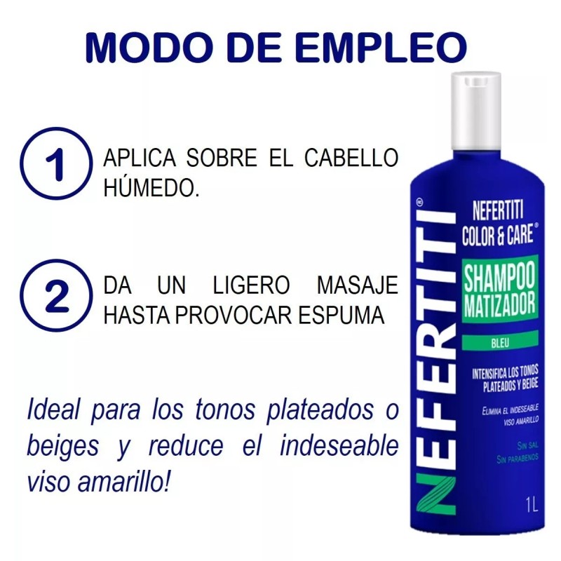 Nefertiti Shampoo Matizador Bleu Nefertiti 1 Lt Platina Canas Y