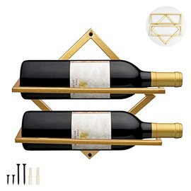 Metal Wall Mounted Wine Holder, Upgrade Foldable Hanging Wall Wine Rack Organizer for 2 Liquor Bottles, Red Wine Bottle Display Hanger with Screws for Home Kitchen Bar Wall Décor…