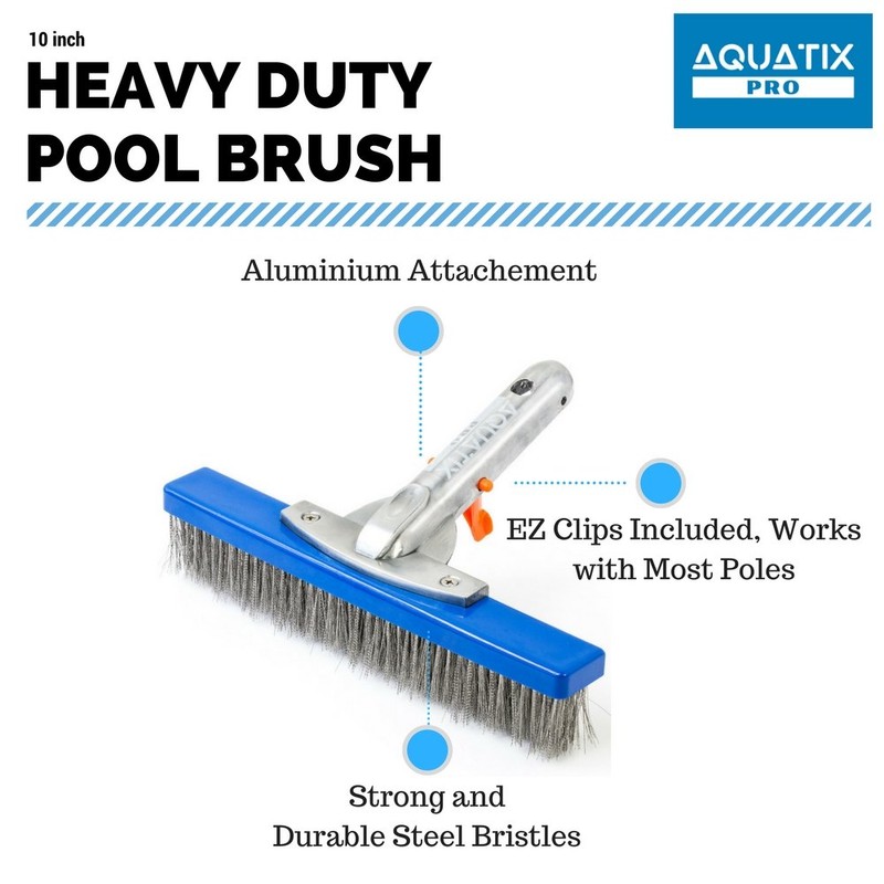 Aquatix Pro Heavy Duty Pool Brush, Durable 10" Swimming Pool