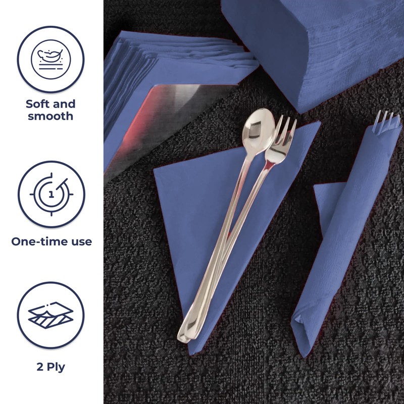 Navy Blue Napkins 100-4-Fold 2-ply 33 x 33cm Luncheon Napkins