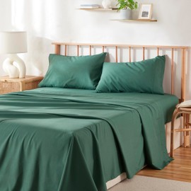 Hearth & Harbor 4 Piece Full Size Bed Sheets Set - 60% Microfiber, 40% Rayon Derived from Bamboo Sheets Full Size Set - Full Size Sheets Set Fits Up to 16" Mattress, Hunter Green