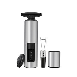 ELMWAY Self-Pulling Wine Opener Set, Twist Wine Corkscrew with Foil Cutter/Premium Vacuum Stopper & Wine Aerator Pourer, Eco-Friendly, Waiter Corkscrew, Manual Wine Opener Gifts(Stainless Steel)