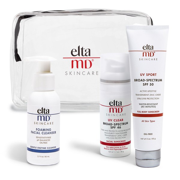 EltaMD Face and Body Sun Protection Kit, Travel Size, UV Clear Facial Sunscreen, UV Sport Body Sunscreen, Foaming Facial Daily Cleanser