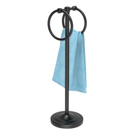 WZKALY 18" Hand Towel Holder Stand, Stainless Steel Free Standing Towel Rack Bar,Double Ring Towel Hanger with Weighted Base, Towel Hardware for Bathroom Vanity Kitchen Countertops(Matte Black)
