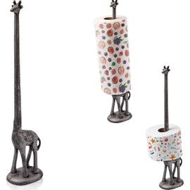 Paper Towel Holder or Free Standing Toilet Paper Holder- Cast Iron Giraffe Paper Holder - Bathroom Toilet Paper Holder or Stand Up Paper Towel Holder - Rustic Silver w/Vintage Finish by Comfify