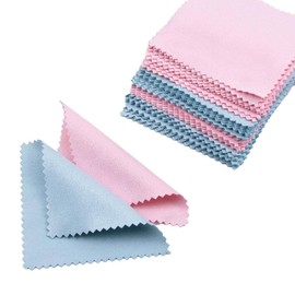 AUEAR, 100 Pack Jewelry Cleaning Cloths, Polishing Cleaner Cloth for Sterling Silver Gold Platinum Small Diamond Polish Cloth Pink & Blue 8x8cm