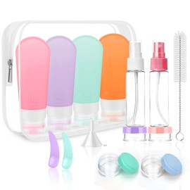 Botellas de Viaje Recargables,Paquete de 16 Contenedores de Silicona Reutilizable,Envases para Viaje a Prueba de Fugas,2 Onzas+3 Onzas,Recipientes Exprimibles sin BPA para Champú,Acondicionador,loción