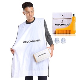 Beard Bib GROOMARANG Beard Catcher Shaving Apron for Men - PLUS Beard Shaping Comb Template
