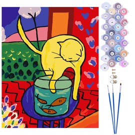 CaptainCrafts Paint by Numbers, Painting by Number for Adult Have Paintbrushes Acrylic Pigment 16x20 Inch House Art Deco Crafts (Frameless, Art Painted Naughty cat Playing with Fish)