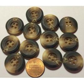 Unbranded Lot of 12 Dark Brown Tan Beige Swirl Plastic Buttons 13/16" 20mm # 7111