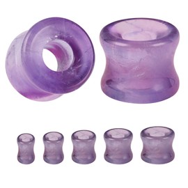 ZS 1 Pair Double Flared Nature Stone Ear Tunnel Plugs Gauges for Ear, 4G 2G 0G 00G 1/2" Gauge Earrings Piercing Jewellry for Men Women (Violet, 1/2")
