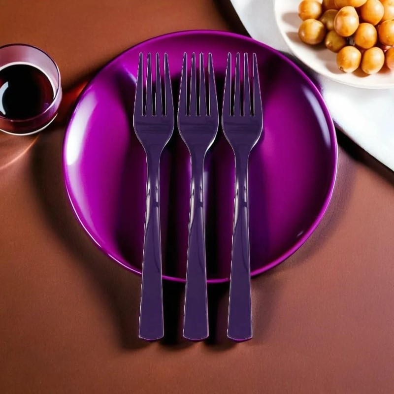 Unique Deep Purple Solid Plastic Forks (18ct) - Durable &