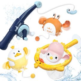 VBACALA Bath Toy, Fishing, Bath Toy, Magnetic, Fishing Rod, With Tamo Net, Swimming, Duck, Crab, Penguin, Water Play, Bath Toy, Christmas Gift, Set of 5