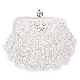 NICOLE & DORIS Women Handbags Diamond Round Clutch Pearl Bag Small Purse Cross Body Shoulder Bag Wedding Party Evening Chain Bag White L
