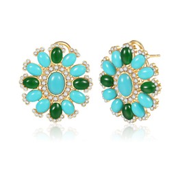 EARRPAD Vintage Oval Resin Gemstone Earrings Inlaid Zircon Retro Boho Earrings for Women Wife Girlfreind Christmas Gift Mother's Day Wedding (Turquoise Emerald)