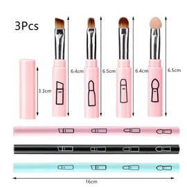 RuishiLinh 3 Pcs Makeup Brushes 4 In 1 Retractable Travel Portable Make Up Brushes-Lip Brush Eyeshadow Sponge Eyeshadow Eyebrow Brush Combination Design Cosmetic Make-up Brush Set