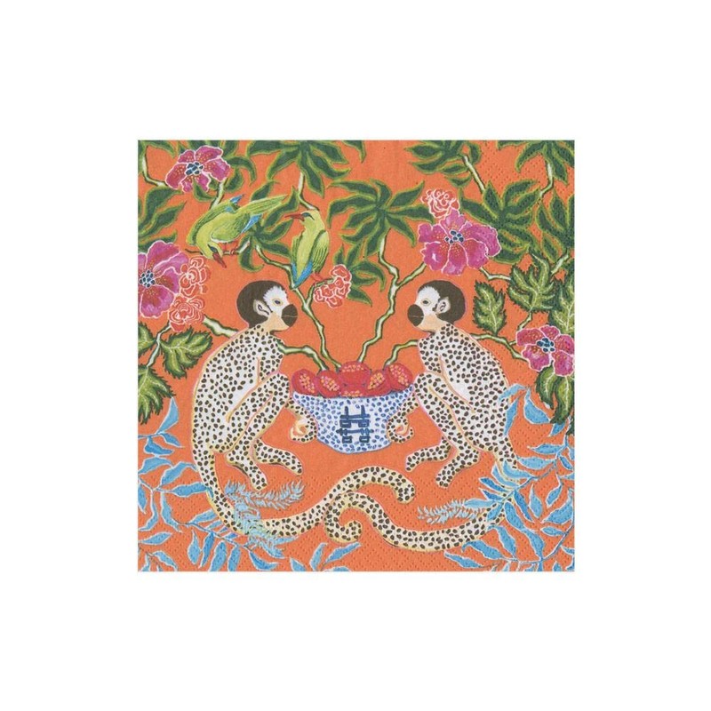 Caspari Monkeys Paper Cocktail Napkins in Orange - 20 Per