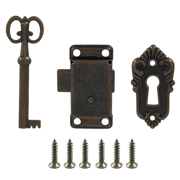 Rierdge 1 Sets Red Bronze Antique Cabinet Box Decorative Lock,