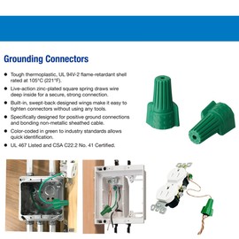 Winged Ground Wire Connectors Nuts with Hole 25 pcs Green Wire Connector Electrical Wire Caps, UL Listed Electrical Ground Nuts for 14-10 Awg