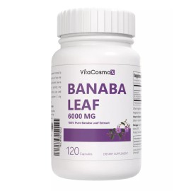 VitaCosmoX BANABA Leaf Extract High Potency 6000mg Corosolic Acid 12mg Lagerstroemia 120Cap