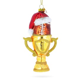 BestPysanky Football Trophy in Santa Hat Glass Christmas Ornament