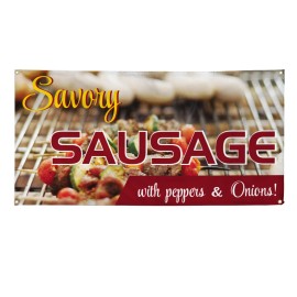 genetic/unbranded Vinyl Banner Multiple Sizes Savory Sausage with Peppers 7 Onions! Outdoor - 48x96inches