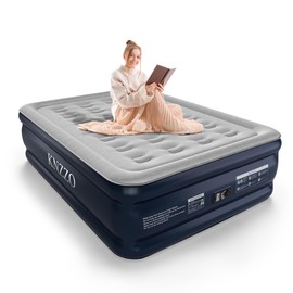 KNZZO Full Air Mattress with Built-in Pump, 18" Top Inflatable Mattress with Waterproof Flocking Fabric, Three-Minute Quick-Inflatable Bed. Portable Blow Up Mattress for Home, Outdoor and Guests