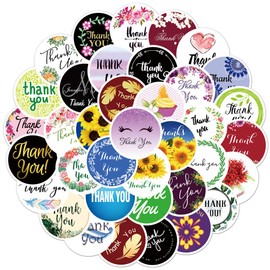 60Pcs Thank You Themed Stickers, Elegant Floral Round Waterproof Vinyl Decor for Gift Wrapping Envelopes, Gratitude Gifts for All Occasions(Thank You)